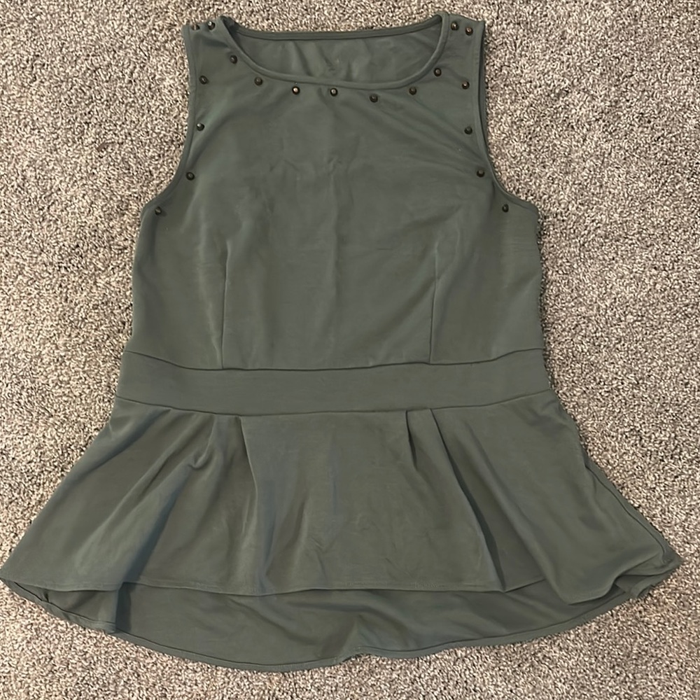 Green Sleeveless Peplum Top with Stud Accents